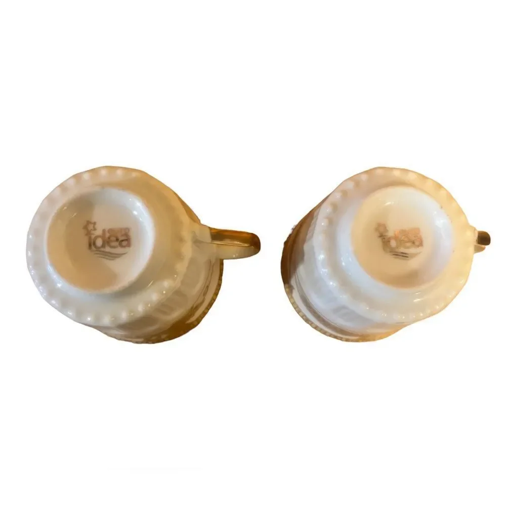 Set of 2 Euro Idea Porcelain Tea Cup Coffee Mug Gold Trim Grain 3” (6884)